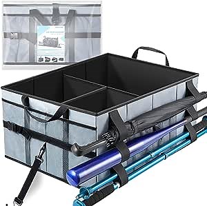 Car Trunk Organizer Car Accessories Holder Collapsible Auto Storage Box for SUV Sedan, Exterior 10 Pockets 2 Tie Strap Hooks, Interior 3 Compartments, Durable Oxford CLoth, Keep Car Trunk Organized