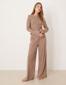 ASOS DESIGN ribbed loungewear in brown stripe | ASOS