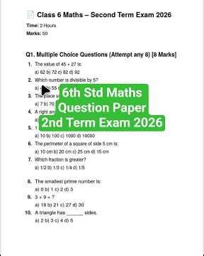 6th std Maths Question Paper 2026 2nd Term Exam #shorts #exam