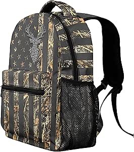 HUGLAZY Camo Backpack for Boys,Camouflage Book Bag American Flag BackPack for School Travel Work