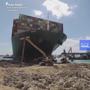 The MV Ever Given, the skyscraper-sized ship that had been stuck in the Suez Canal, was turned 80% in the correct direction and is partially refloated. #NoComment | Euronews English