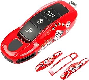 Chinese Red Key Fob Cover Compatible with Porsche Key Shell Key Fob Shell Replacement Compatible with Porsche Cayenne Panamera 911 718 Macan Boxster Cayman Old Style