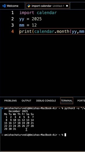Calendar in Python #coding #python #viral #shorts #programming #tech #techcontent #coding #trending