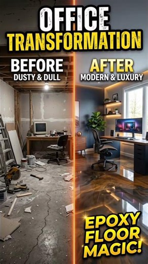 Insane Office Transformation 😱 Epoxy Floor Before vs After#usa #shorts