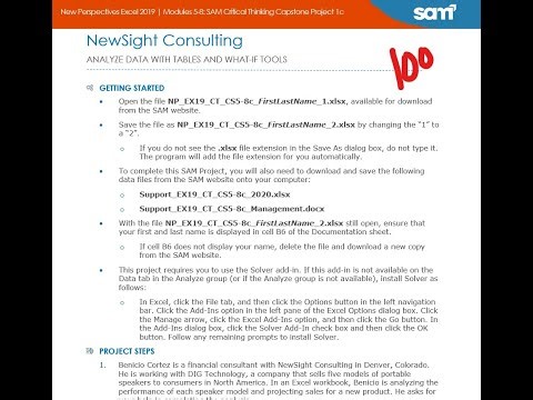New Perspectives Excel 2019 | Modules 5-8: SAM Critical Thinking Capstone Project 1C