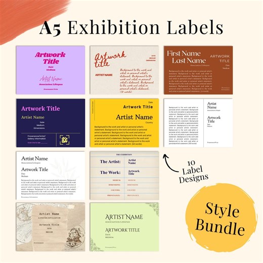 Printable A5 Landscape Art Exhibition Label Style Bundle Digital Template for Customizable Gallery Cards - Etsy