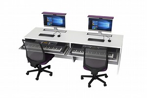 Music desks with M1 popup monitor & pullout keyboard