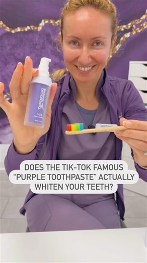 The Purple Color Corrector instantly neutralizes yellow tones, brightening your smile without bleach or harsh ingredients. Think of it like purple shampoo, but for your teeth. It’s not a whitening product, but a perfect way to enhance and maintain your smile’s brightness between treatments. If you are looking for teeth whitening, you should be using a hydrogen peroxide-based gel designed to actually whiten your teeth! #mackenzieorthodontics #smilecare #colorcorrector #teethcare #brightersmile #o