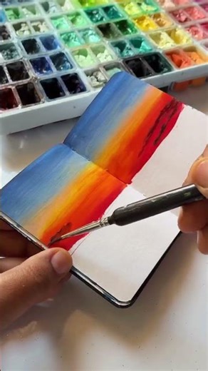 Easy sunset painting tutorial in gouache | Beginner friendly art #menorahcreatif #menorahsketchbook