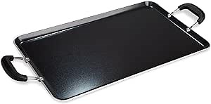 Ecolution Artistry Nonstick Double Burner Griddle, Easy To Clean, Cool Touch Silicone Handle, Dishwasher Safe Pots and Pans, 12-Inch x 18-Inch, Black