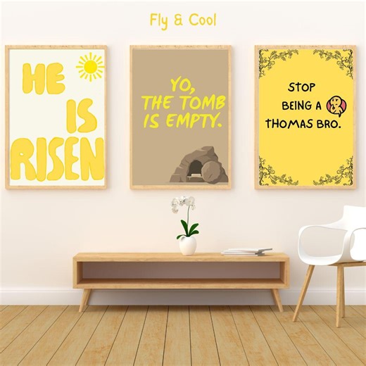 Easter Christian Printable Bundle | He is Risen Wall Art | Trendy Scripture Posters | Faith Decor| Digital Download + Bonus Canva Template - Etsy