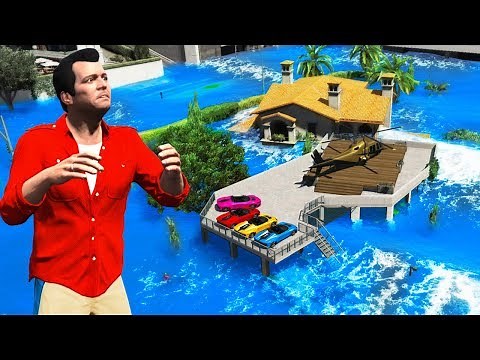 GTA 5 - MEGA Tsunami FLOODS Michael's MANSION!
