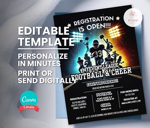 Football & Cheer Tryout Invitation, Team Registration Flyer, Editable Digital Template, Printable Flyer, Mobile Evite, Instant Download - Etsy
