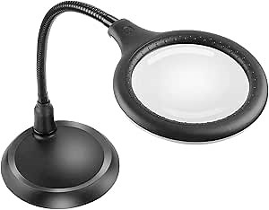 Magnifying Glass with Light and Stand,5X Dimmable Magnifying Lamp,Hands Free Magnifier with Light for Reading,Hobbies,Crafts,Workbench,Close Work