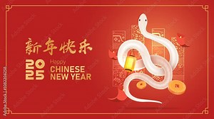 Animation Chinese New Year 2025 Year of the Snake. Chinese Zodiac animation Stock Video
