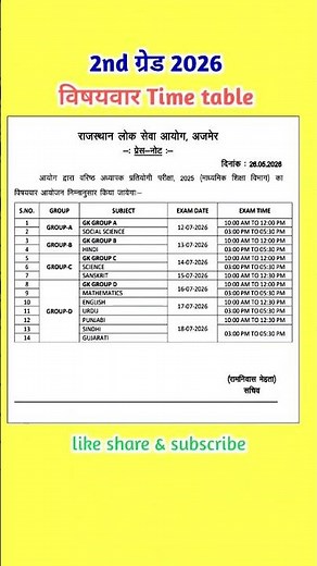 2nd grade 2026 exam time table | time table 2nd grade 2026
