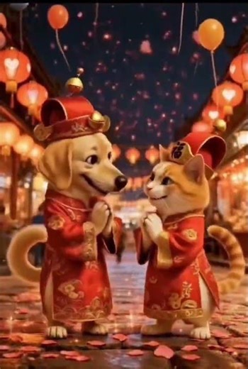 中式情人节！愿每片玫瑰花瓣都带着我的心跳，每朵烟花都为你绽放。汪喵情侣，甜到飞起！