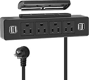 Under Desk Power Strip, VILONG Adhesive Mount Power Strip with USB, Desktop Power Outlets, Removable Mount Multi-Outlets with 4 USB Ports, 4 AC Plugs for Home Office Reading 6.5FT Cord