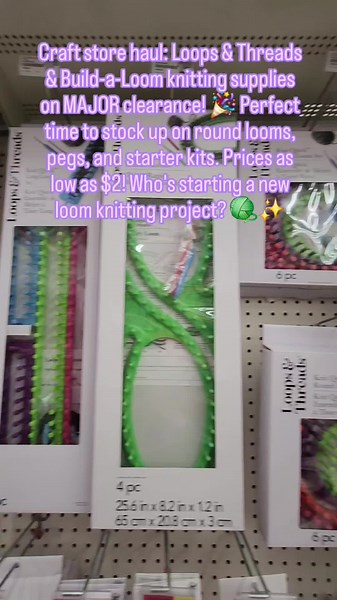 Craft store haul: Loops & Threads & Build-a-Loom knitting supplies on MAJOR clearance! 🎉 Perfect time to stock up on round looms, pegs, and starter kits. Prices as low as $2! Who's starting a new loom knitting project? 🧶✨ . #loomknitting #LoomKnit #CraftHaul #ClearanceFinds #DIYCrafts