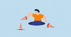 Download 4k animation of Failure or mistake causing catastrophe despair. terrified businessman fall down into the hole for free