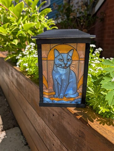 Lucky Blue Cat Solar Lantern | 3D Printed Stained Glass | Fence Post Cap - Etsy