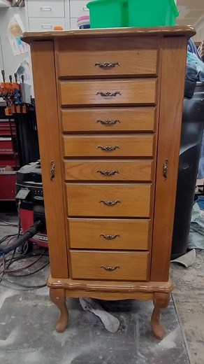 Dark and romantic! This jewelry armoire got a makeover using Wise owl paint in black & smokey quartz, the