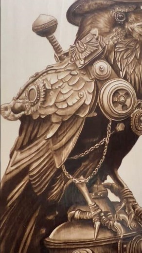 Wood Burning a Realistic Steampunk Raven | Relaxing and Satisfying