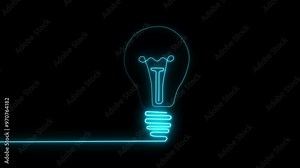 Glowing light bulb symbol animation. Energy idea, Electric neon bulb icon and black background..
