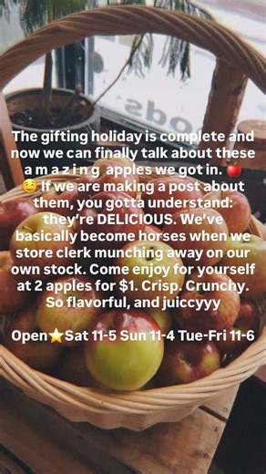 An apple a day keeps the ice away? Let’s try? 😁🥶 🍎 We’ve got apples in store and omg 🤤 for real Add a couple to your basket in-store or online and just TRY not to have a serious moment upon snacking 😋 ⭐️ Open Tue-Fri 11-6 Sat 11-5 Sun 11-4 biodomeproject.com | BioDome Project