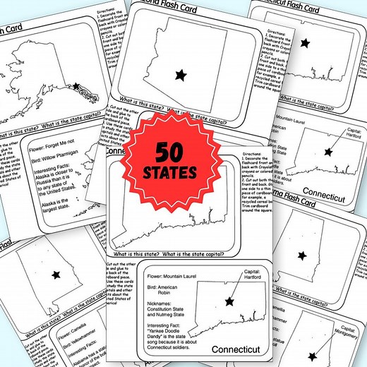 Printable US States Flash Cards | Learn 50 States & Capitals | Geography Study Cards for Classrooms - Etsy