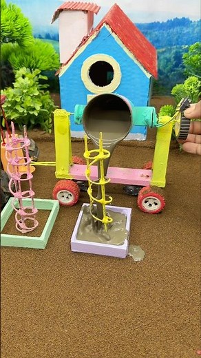 😱 DIY Mini Tractor Real Work | Cement Pillar Construction 🚜 #shorts