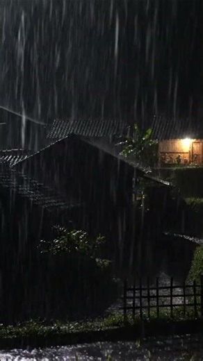 Heavy Rain Falling on a Dark Village Street