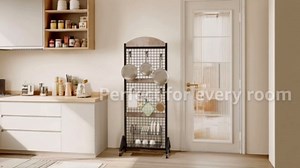 Grid Wall Panel 5.7’ x 2’ FT Grid Display Rack, Movable Gridwall Display Stand with Wheels, Floorstanding Wire Grid Rack with 4 S-Shaped Hooks and 4 Garment Hooks, Greige and Black TCJ17BG
