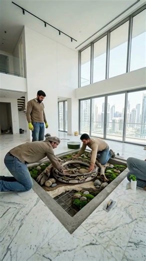 “Luxury Living Room Transformation: Submerged 3D Python Epoxy Floor Installation” #epoxy