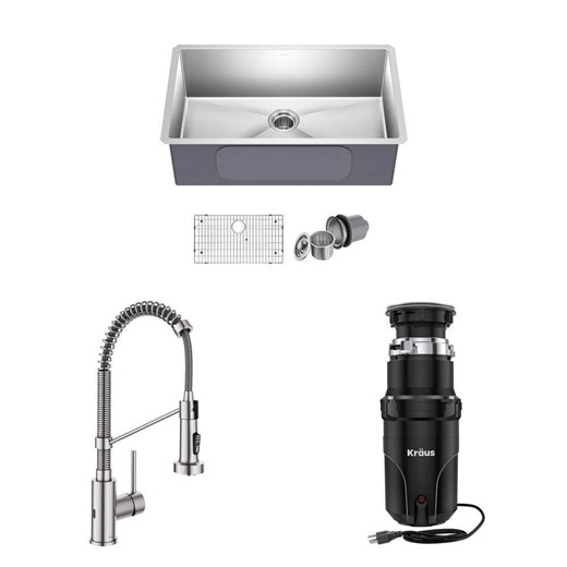 KRAUS Standart PRO 32 in. Sink, Bolden Touchless Faucet, and 1/3 HP WasteGuard Disposal Combo - The Home Depot