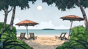 Colorful umbrella standing on the sandy beach, providing shade and relaxation under the sun.