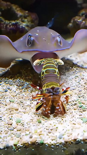 Take a look at this aggressive stingray trying to strike on little king of shrimp while the shrimp notice and try to run away from this aggressive predator . What a lucky day for this little shrimp 🦐🪸🌿💧🌊🌱 #wildanimals #animals #animallover #animalphotography #aquarium #aquariumlife #marine #marinelife #saltwateraquarium #saltwatertank #fishtank #viralvideo #viralanimals #fblifestyle | Chhim SeakLim