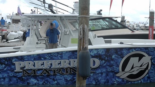 Today at the Miami International Boat Show, Jim checks out a Freeman equipped with Mercury Marine Vessel View. Vessel View delivers Mercury’s premier engine information display experience to Raymarine Axiom users. #FindYourSea https://bit.ly/3BIw4QF | Raymarine USA
