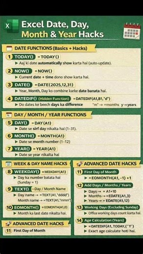 Excel Shortcuts - Date, day and month hacks #shorts #excel #datahandling #programming #datascience