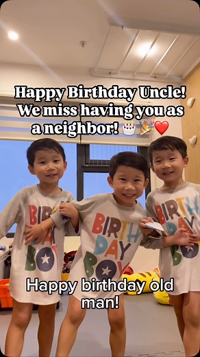 Jayden, Jayce, and Jaymes on Instagram: "Happy Birthday old man… uncle @swoonhuy! The boys wanted to send you a video message. Anyone else birthday coming up and want a special Triplet Jays birthday video message? I can’t guarantee you won’t get roasted 😅😅😅 #triplets #birthday #happybday #uncle #nephew #love #oldman #neighbors #distance #meetagain #presents #video #message"