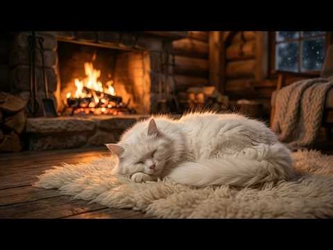 PURRING CAT BY THE FIREPLACE 🔥 NIGHT AMBIENCE FOR DEEP SLEEP & RELAXATION #relax #fireplace #cat