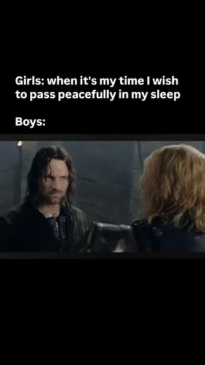 Send this to someone you would draw swords with! ⚠️DISCLAIMER⚠️ I recognize the fact that there are also women who identify with the wish of and end similar to what is portrayed in the scene. This is a joke playing on stereotypes on a macro level but does not in any way invalidate feelings of individual women, nor to downplay the sacrifices of those many women who throughout history have given their lives in defence of their country. #lotr #lotrmemes #fortheboys #helmsdeep #theoden #fantasy #ara