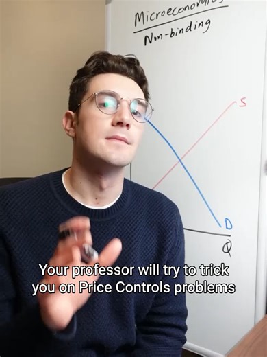 College microeconomics students, you need to check if a Price Control is BINDING!! Otherwise, it will not impact the equilibrium price! And in-turn, won't generate a surplus/shortage of units. Are you screwed for your next exam? Need to learn this entire class in one night? I can help. I've packed all my best tutoring videos into my MICROECONOMICS CRAM KIT Walking you through the 95 core concepts you need to know... And then helping you APPLY those concepts onto over 150 must-know practice probl