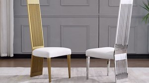 7-Piece Dining Table Set, Luxury White and Gold Dining Room Set with 1 Table and 6 High-Back Dining Chairs