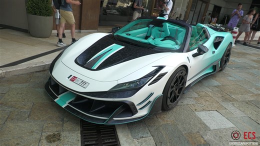 880HP 1 OF 1 Mansory Ferrari F8XX Spider Tempesta Turchese • #ferrari #mansory #880hp #F8XX #tempesta #spider #F8 #f8tributo #f8spider #sounds #startup #supercar #sportscars #monaco | ExoticCarspotters