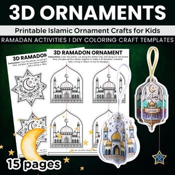 3D Ramadan/Islamic Coloring Ornament Crafts,DIY Eid/Ramadan Decoration Templates