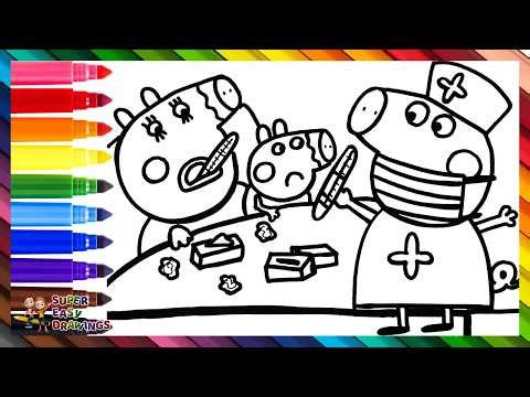 Draw and Color Nurse Peppa Pig with Sick Mommy Pig and George Pig 🐷👩‍⚕️😷🤒🤧🌈 Drawings for Kids