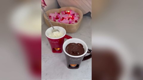 Chocolate Fondue Mug, Mini Ceramic Chocolate Melting Cup with Forks, Brush and Candle for Chocolates Cheese Desserts, Date Night Birthday Wedding Gifts