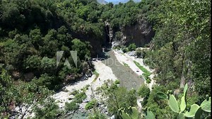 Alcantara river gorge near to Etna volcano in Sicily, Italy. Footage 4k