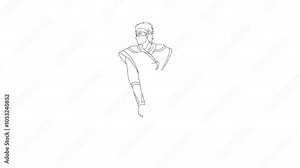 Dynamic line art animation featuring a masked archer poised for action. Ideal for creative storytelling